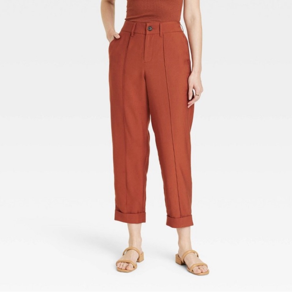 High-Rise Slim Fit Pintuck Ankle Pants